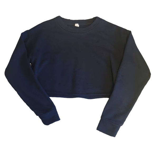 Alo Yoga Athletic Black Perforated Crop Sweatshirt Winter Women Small - Picture 1 of 6